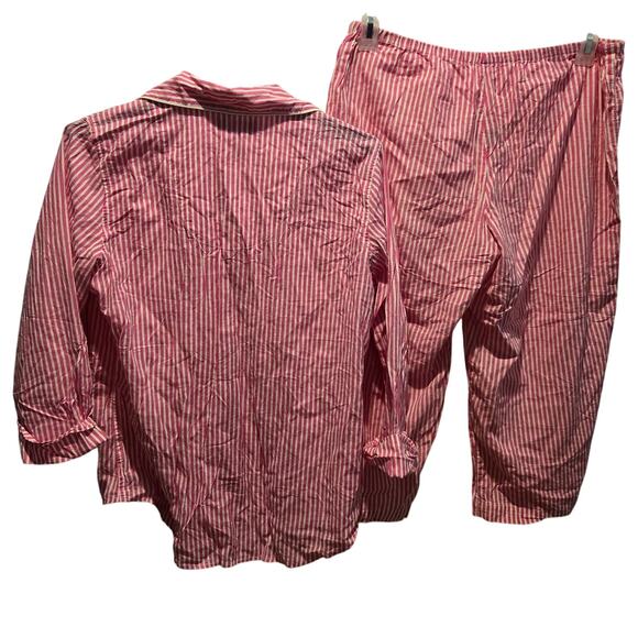 Lauren Ralph Lauren pajama sz M pink stripe capri pant READ 100% cotton - Picture 2 of 8
